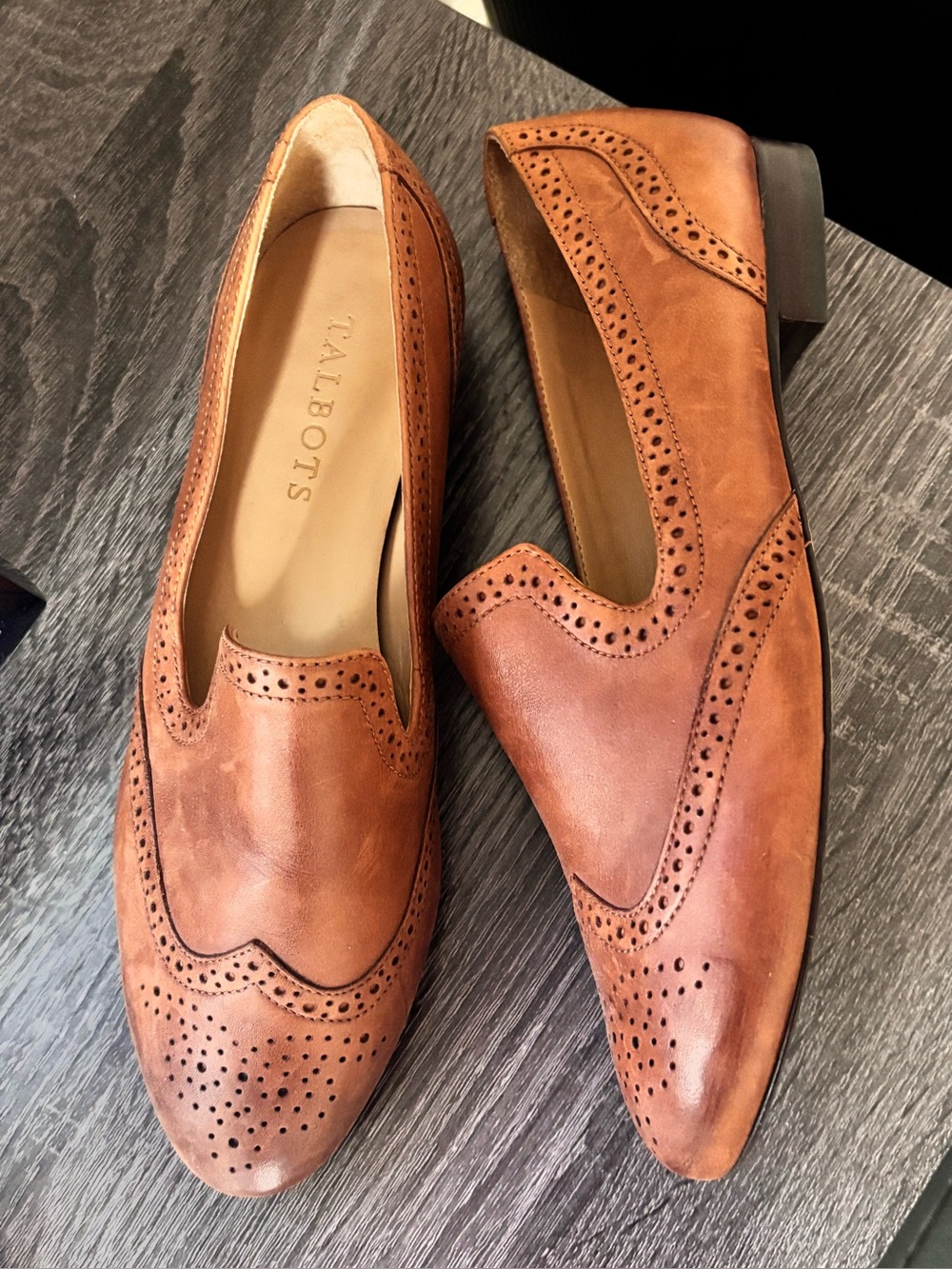 Talbots Leather Wingtip Loafers Womens 7 M Cognac Brown Brogue Slip On